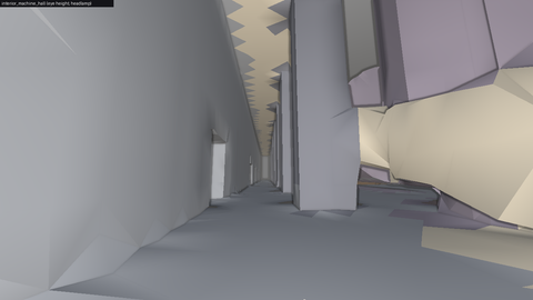 Eye-height view inside a machine hall in the underground district